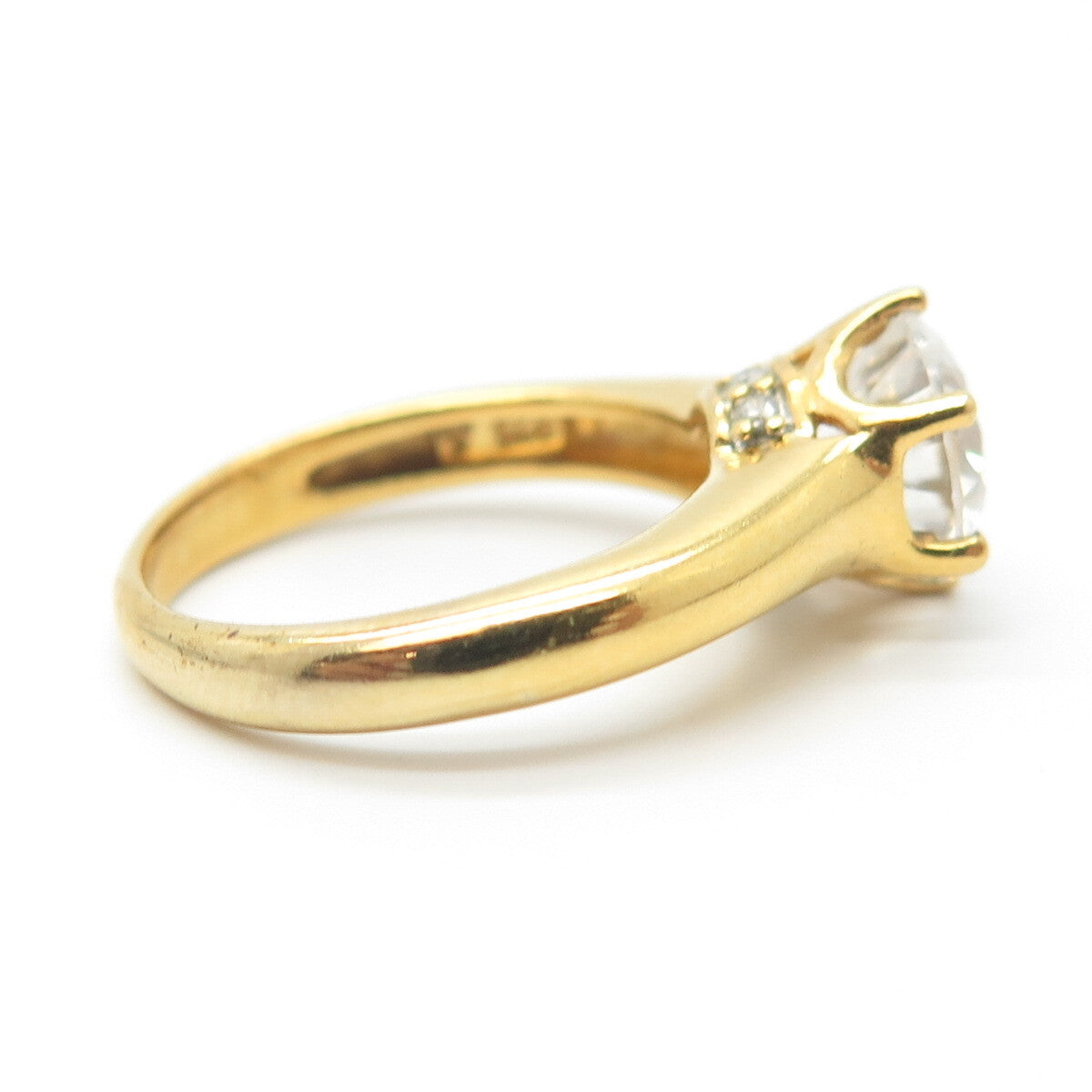 925 Sterling Silver Gold Plated Round-Cut C Z Ring Size 5.25