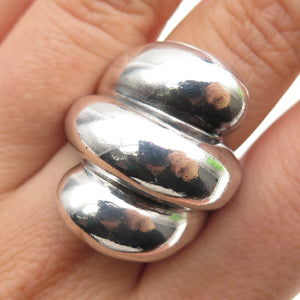 925 Sterling Silver Vintage Modernist Puffy Ribbed Oxidized Ring Size 7.5