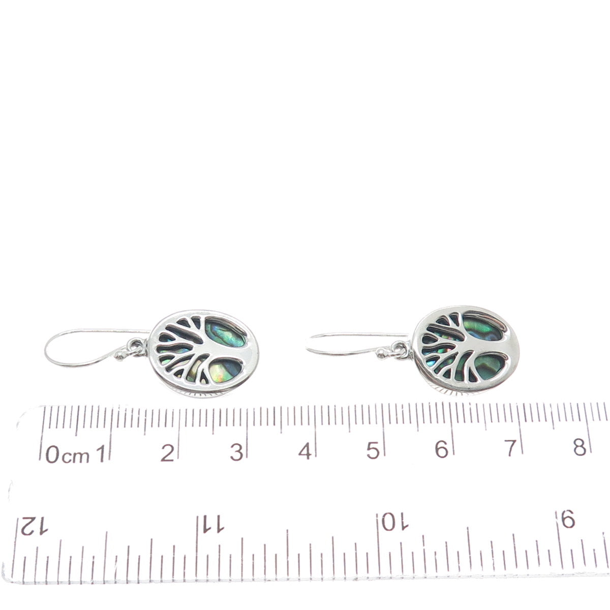 925 Sterling Silver Real Abalone Shell Tree of Life Dangle Earrings