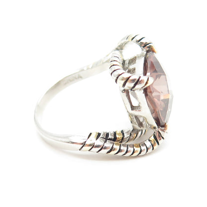 925 Sterling Silver Cushion-Cut Cognac C Z Bypass Ring Size 9