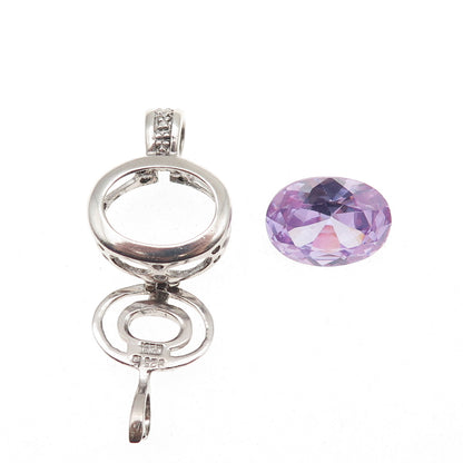 Ken Craft 925 Sterling Real Diamond Accent Lavender C Z Interchangeable Pendant