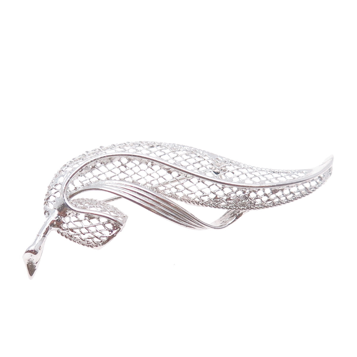 D'OR 925 Sterling Silver Vintage Feather Filigree Pin Brooch