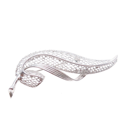 D'OR 925 Sterling Silver Vintage Feather Filigree Pin Brooch