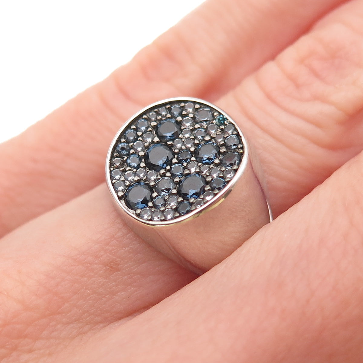 925 Sterling Silver Real Round-Cut Iolite Cluster Ring Size 6