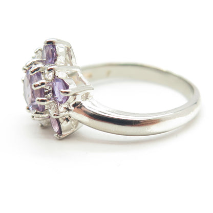 HAN 925 Sterling Silver Real Amethyst Gemstone & C Z Ring Size 7.25