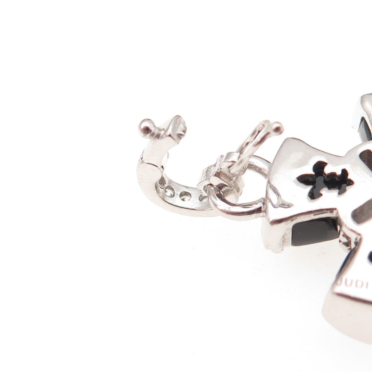 Judith Ripka 925 Sterling Silver Real Black Onyx & C Z Cross Charm Pendant