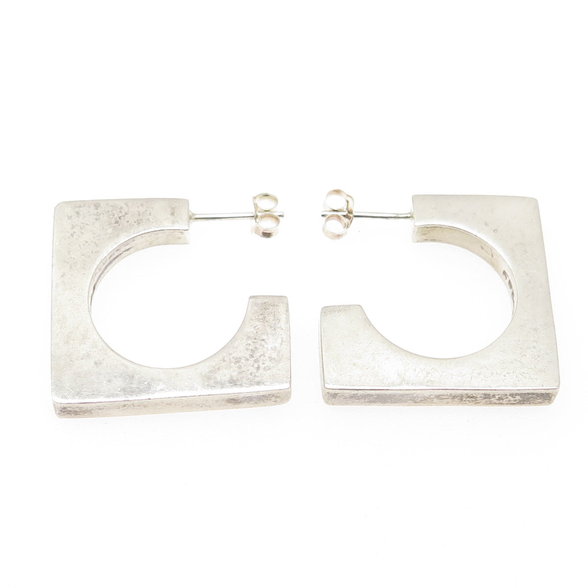 925 Sterling Silver Vintage Mexico Tribal Symbol Square Hoop Earrings