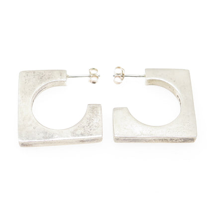 925 Sterling Silver Vintage Mexico Tribal Symbol Square Hoop Earrings