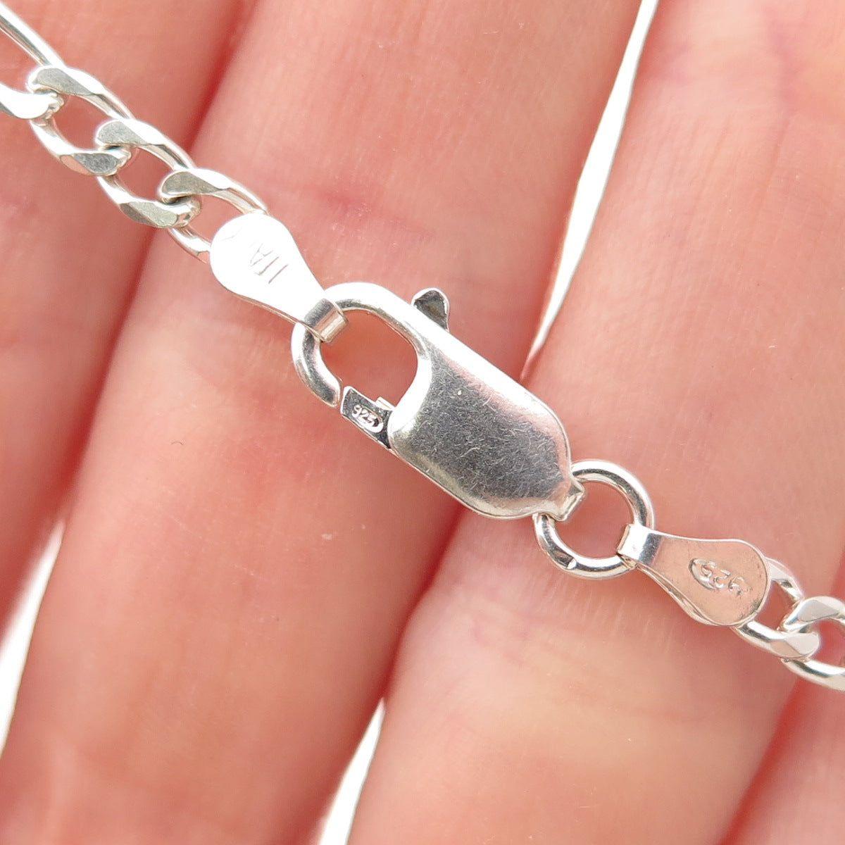925 Sterling Silver Vintage Italy Figaro Link Bracelet 7.25"