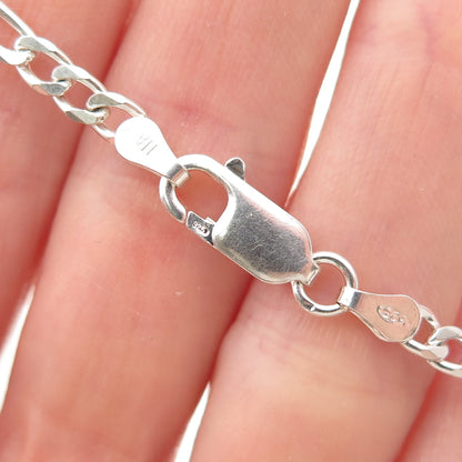 925 Sterling Silver Vintage Italy Figaro Link Bracelet 7.25"