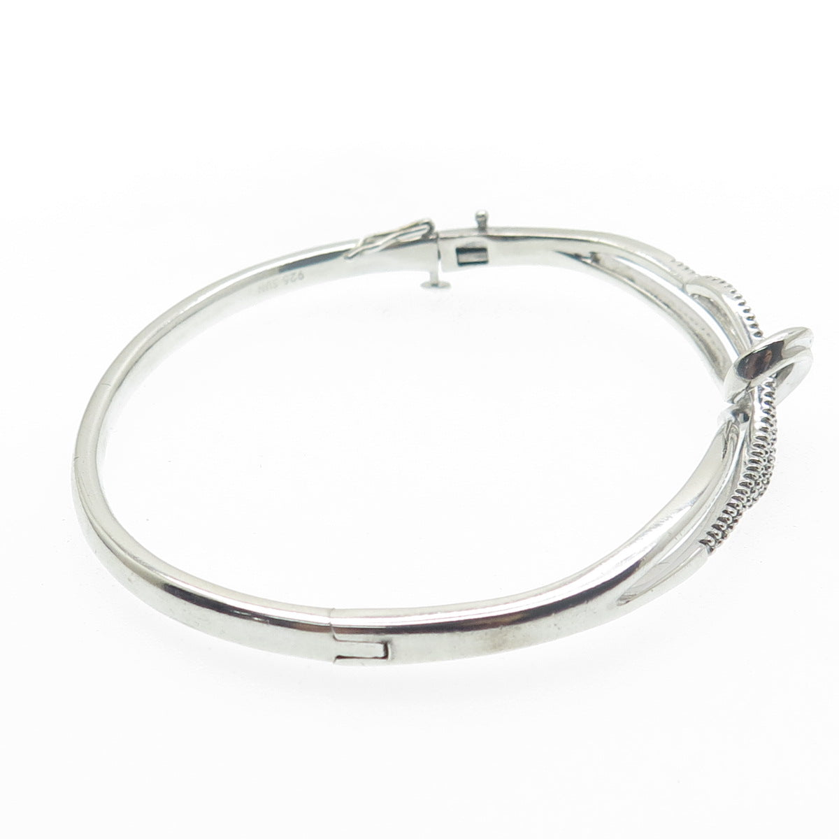 SUN Sterling Silver Real Round Tapered Baguette-Cut Diamond Bangle Bracelet 7.5"