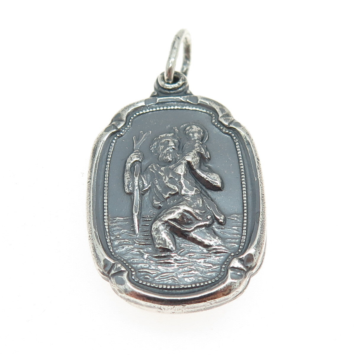 M. DE JEAN 925 Sterling Silver Antique St. Mary & Christopher Slide Pendant
