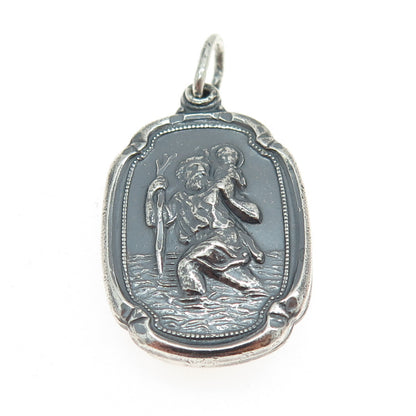 M. DE JEAN 925 Sterling Silver Antique St. Mary & Christopher Slide Pendant