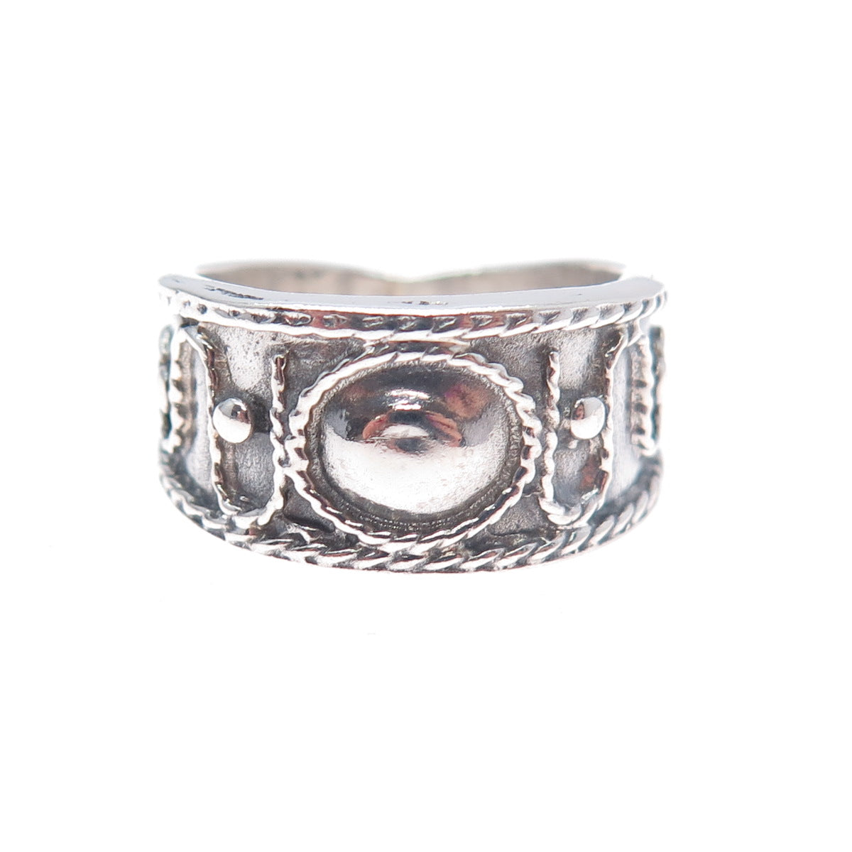 925 Sterling Silver Vintage Modernist Swirl Oxidized Ring Size 5.75