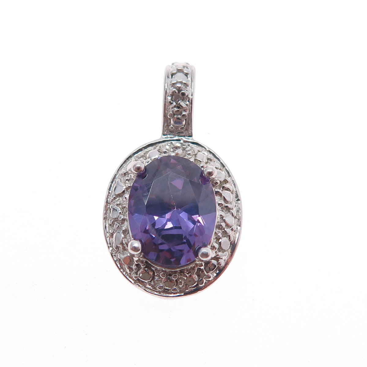 925 Sterling Silver Real Diamond Accent & Amethyst Mini Charm Pendant