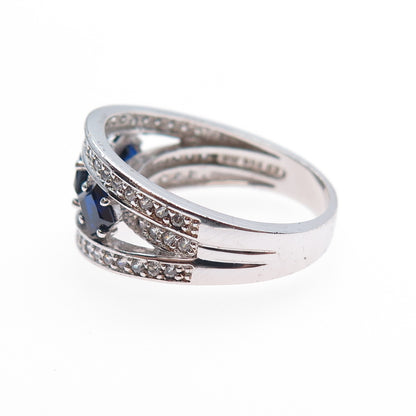 925 Sterling Silver Princess-Cut Lab-Created Sapphire & C Z Ring Size 6.25