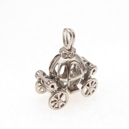 925 Sterling Silver Vintage C Z Cinderella Pumpkin Carriage Open Cage Pendant