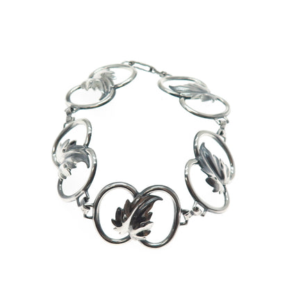 BEAU 925 Sterling Silver Antique Art Deco Floral Leaf Link Bracelet 6.75"