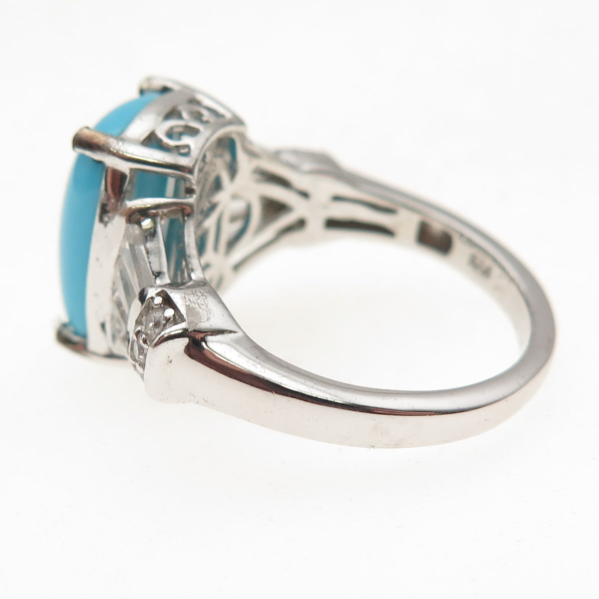 Chuck Clemency 925 Sterling Silver Real Turquoise & White Topaz Ring Size 8