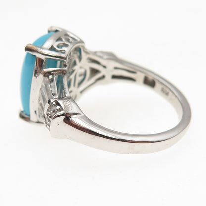 Chuck Clemency 925 Sterling Silver Real Turquoise & White Topaz Ring Size 8