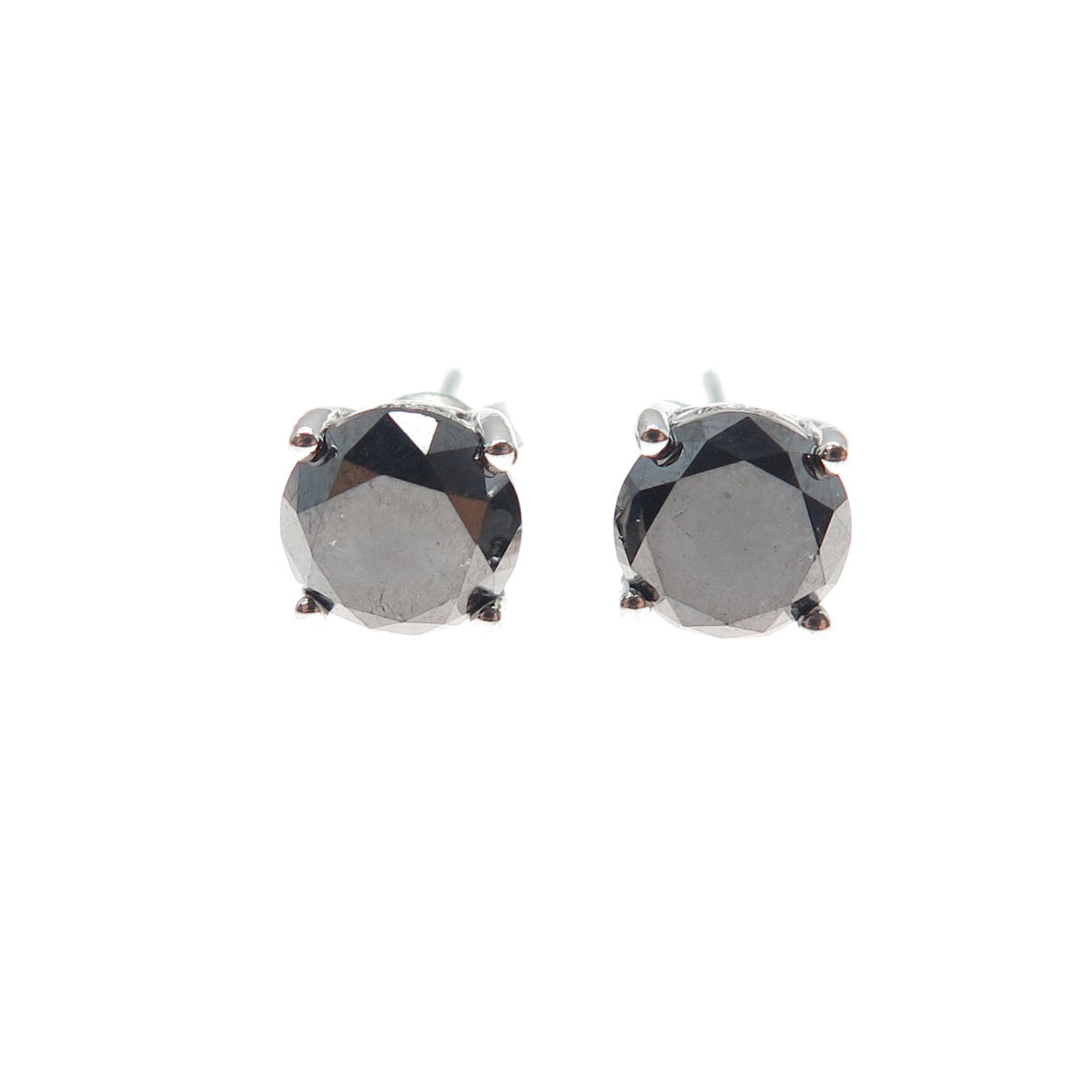 925 Sterling Silver Real Round-Cut Approx. 2.0ct Black Diamond Stud Earrings