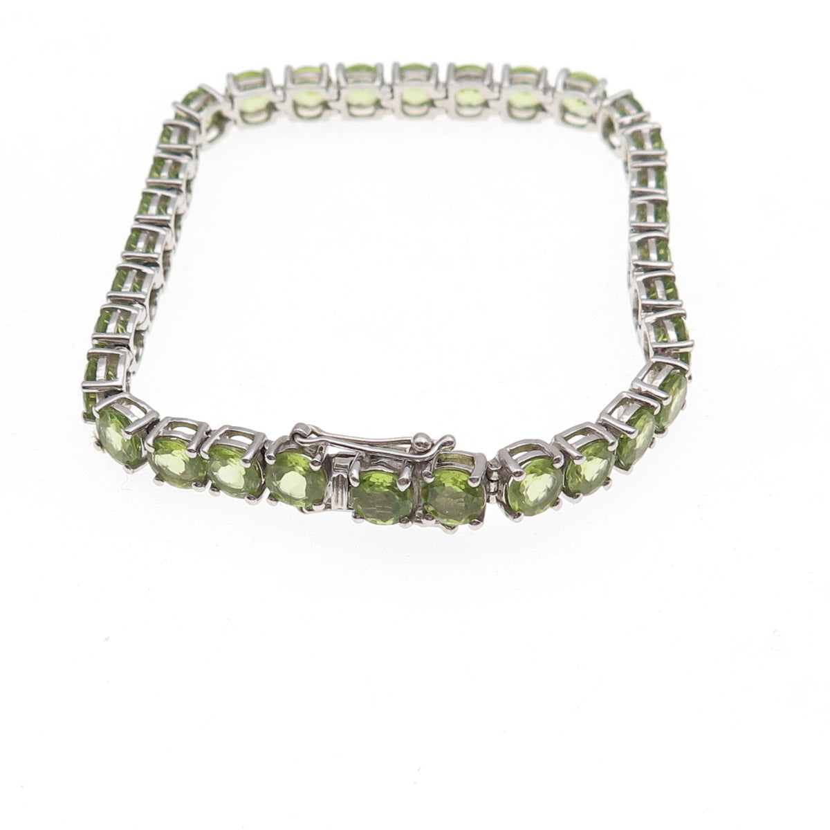 925 Sterling Silver Vintage Real Round-Cut Peridot Bracelet 6.75"