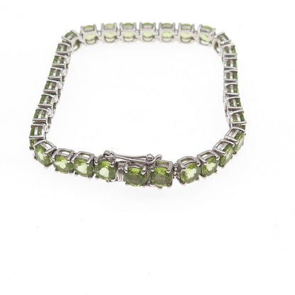 925 Sterling Silver Vintage Real Round-Cut Peridot Bracelet 6.75"