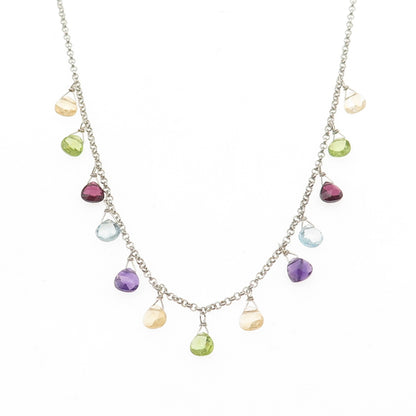 GSJ Gold Stone Sterling Silver Vintage Real Multi-Gem Rolo Chain Necklace 18"