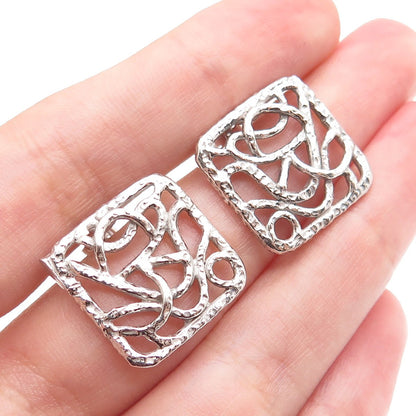925 Sterling Silver Vintage Modernist Swirl Ornate Earrings