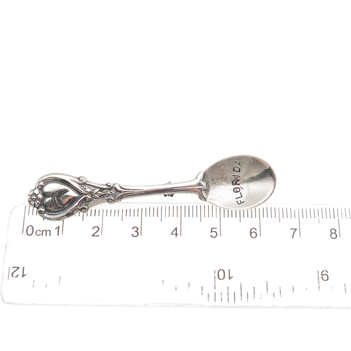 Beau 925 Sterling Silver Antique Art Deco Florida Salt & Spices Spoon Pin Brooch