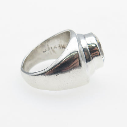 925 Sterling Silver Vintage Mexico Round-Cut C Z Modernist Ring Size 5.25