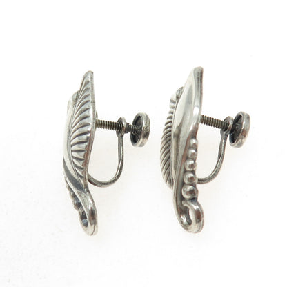 DANECRAFT Sterling Silver Antique Art Deco Floral Repousse Screw Back Earrings