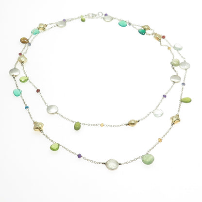 925 Sterling Silver Chalcedony Peridot Citrine Garnet Tanzanite Gem Necklace 40"