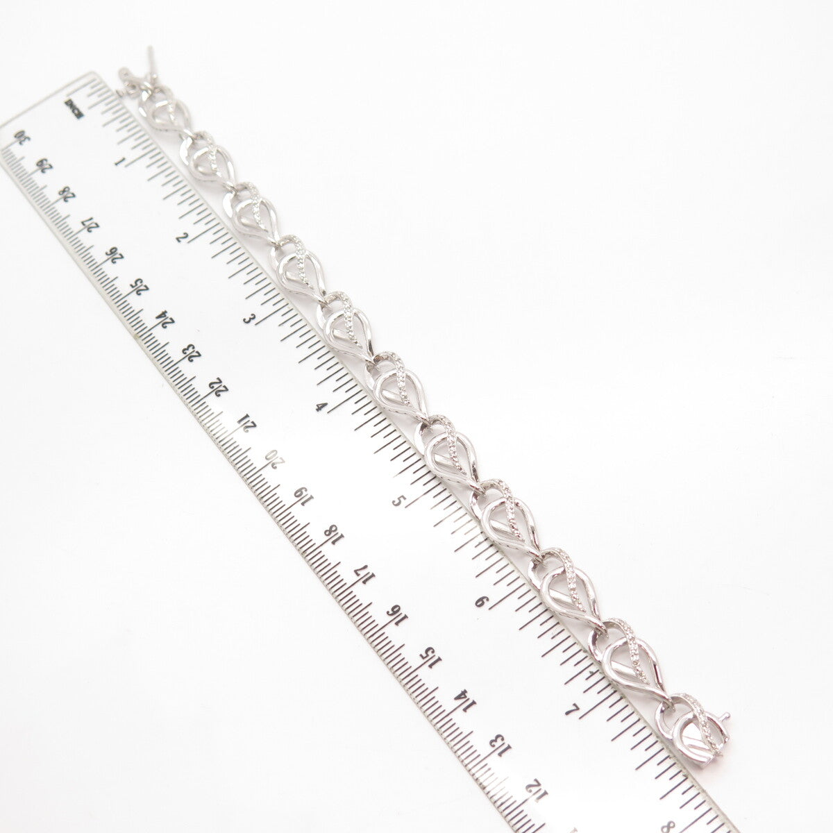 925 Sterling Silver SUN Real White Diamond Double Pear Link Bracelet 7"