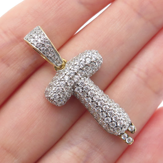 925 Sterling Silver Gold Plated Round-Cut Shaped C Z Letter T Sparkle Pendant