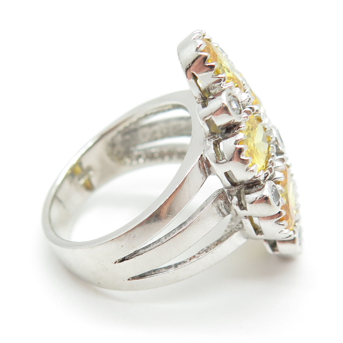 925 Sterling Silver Oval & Round-Cut Canary White C Z Cluster Ring Size 7