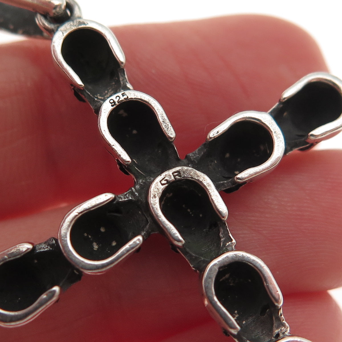 925 Sterling Silver Vintage Skull Cross Oxidized Pendant