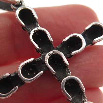925 Sterling Silver Vintage Skull Cross Oxidized Pendant