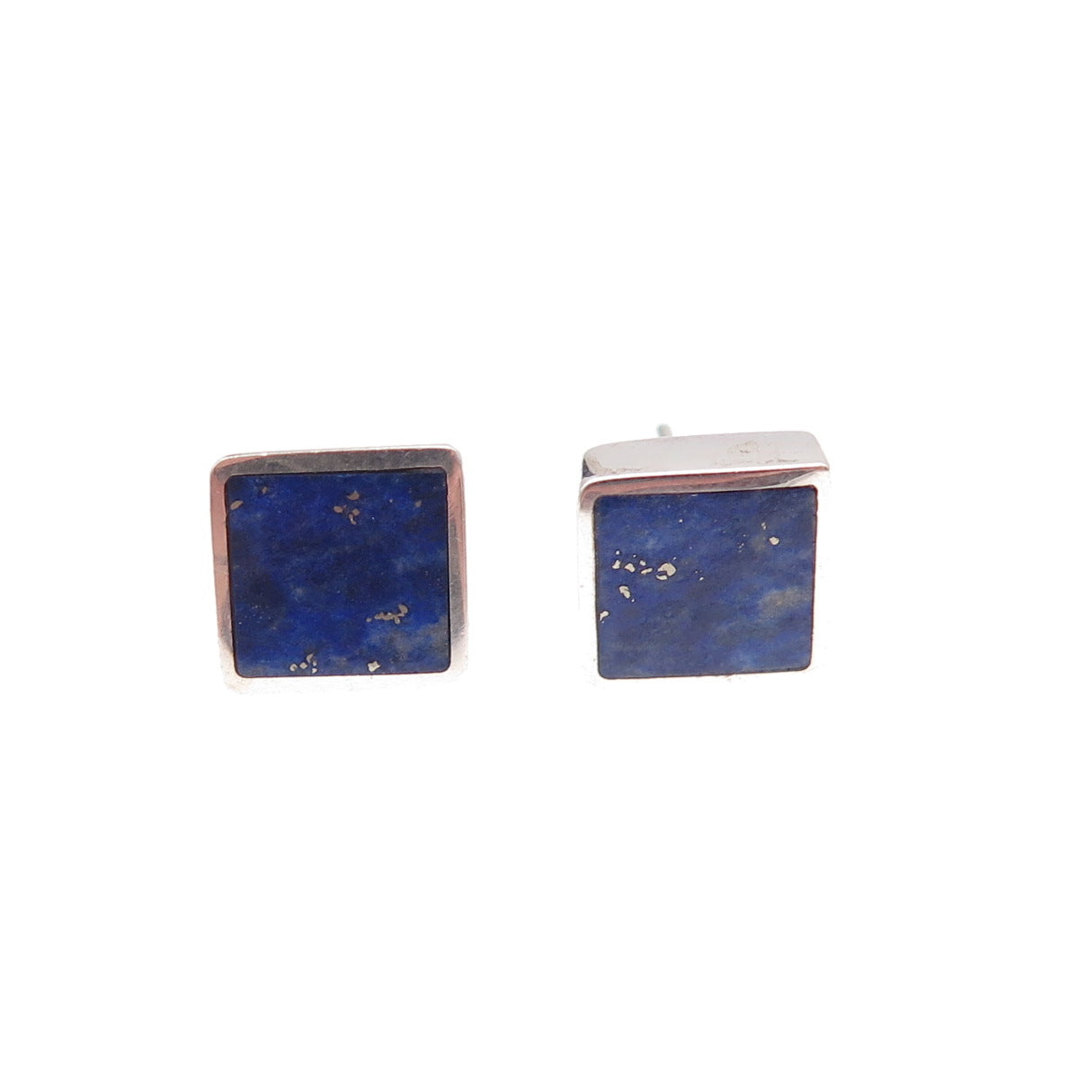 925 Sterling Silver Vintage Real Lapis Square Stud Earrings