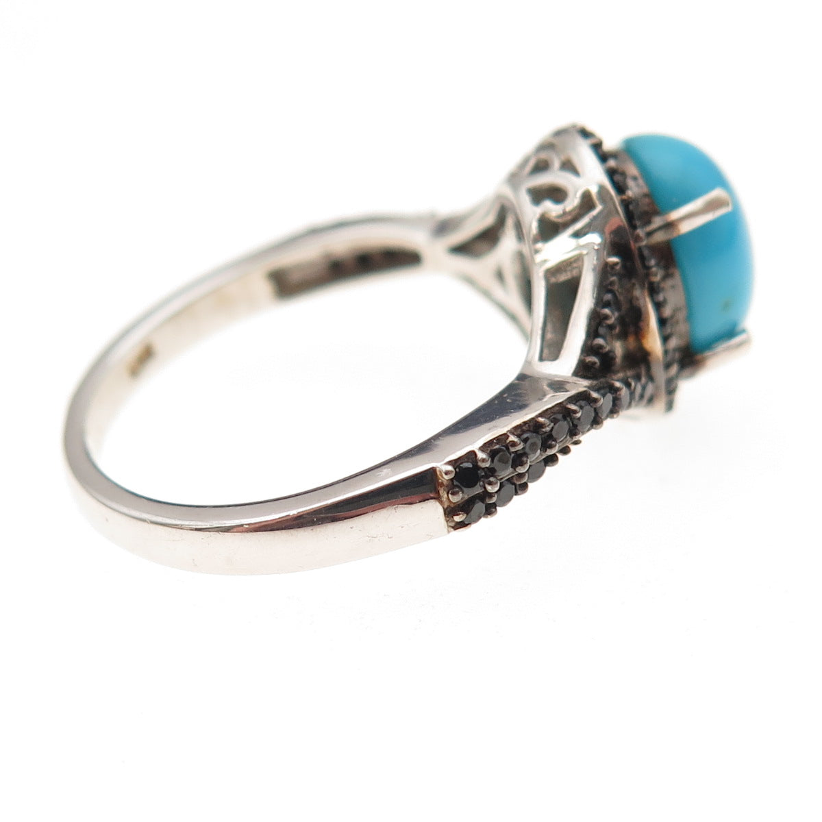 Chuck Clemency 925 Sterling Silver Real Turquoise & Black Spinel Ring Size 8.25