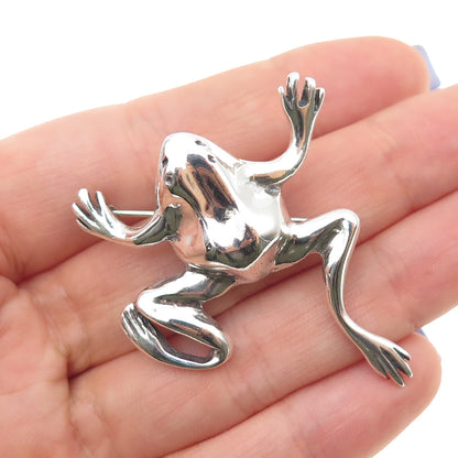 925 Sterling Silver Vintage Frog For Good Luck Oxidized Pin Brooch