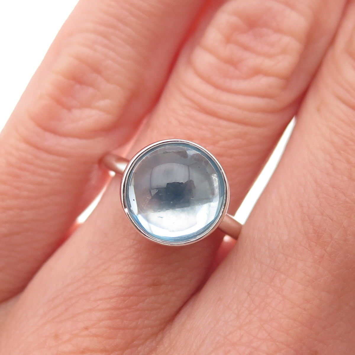 Pandora 925 Sterling Silver Aqua Blue Crystal Poetic Droplet Ring Size 6