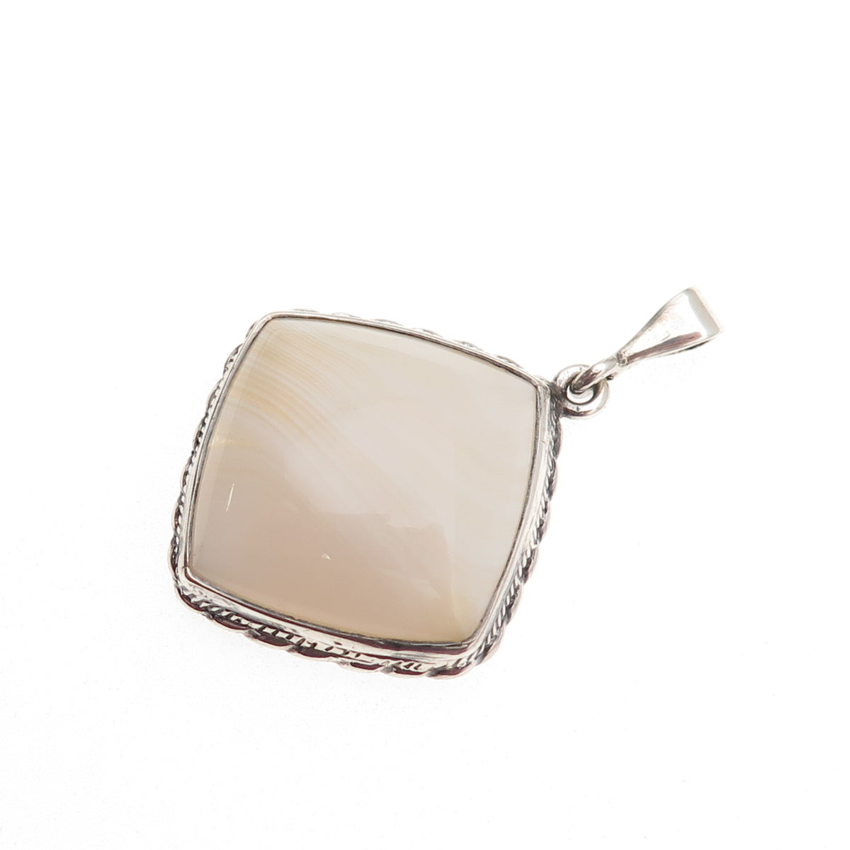925 Sterling Silver Vintage Real Agate Square Charm Pendant