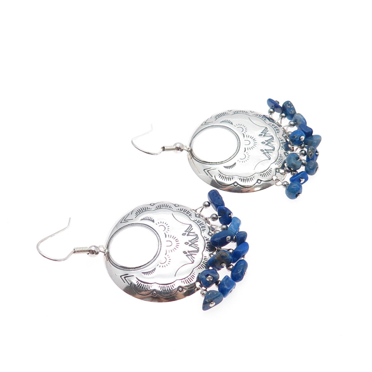 CAROLYN POLLACK 925 Sterling Silver Vintage Real Lapis Crescent Dangle Earrings