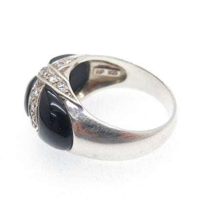 CHAPAL ZENRAY 925 Sterling Silver Vintage Real Black Onyx & C Z Ring Size 9.25