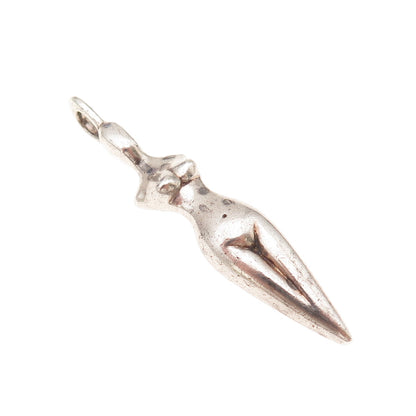 925 Sterling Silver Vintage Fertility Goddess Oxidized Charm Pendant