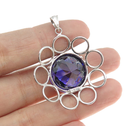 925 Sterling Silver Synthetic Amethyst Modernist Pendant