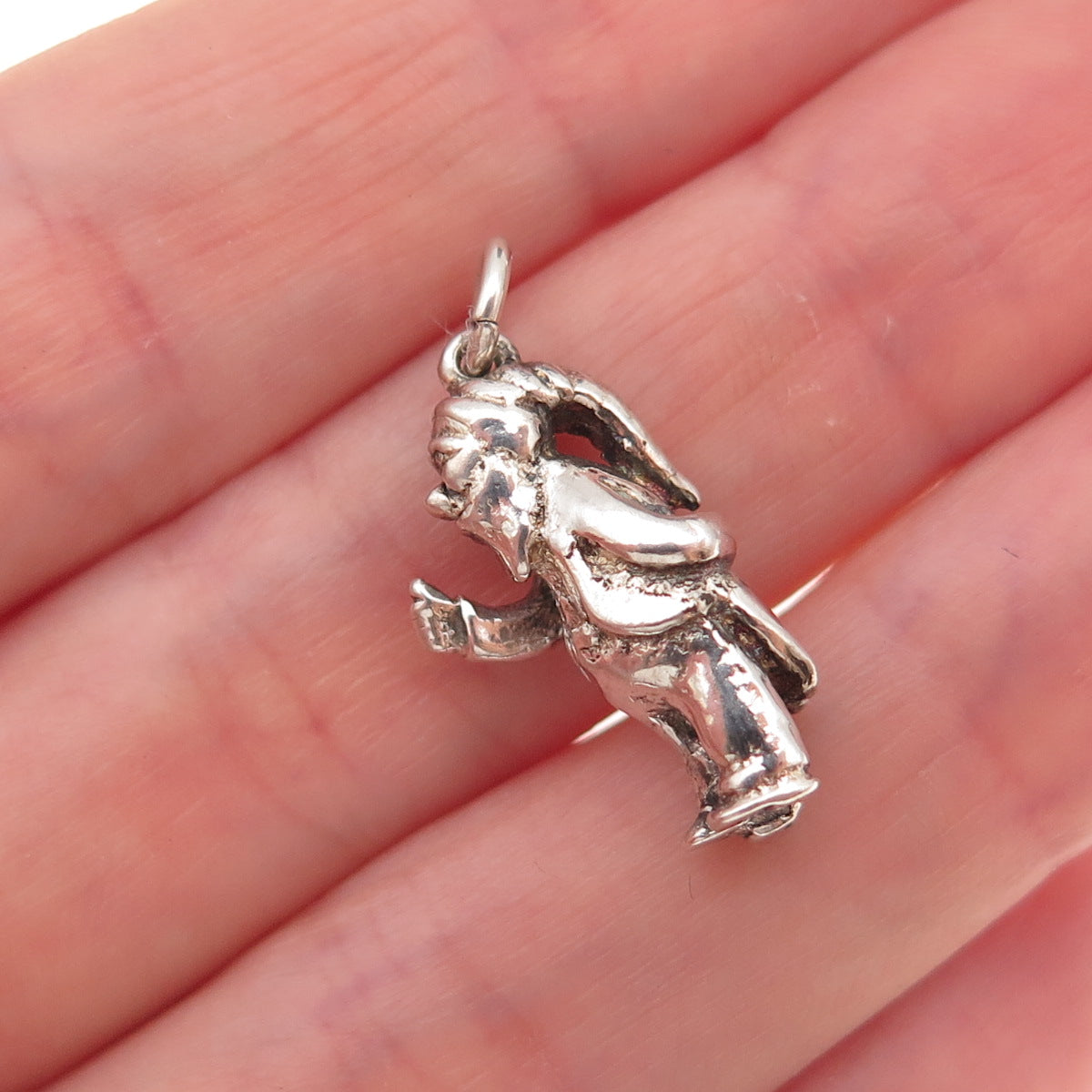 925 Sterling Silver Vintage Garden Gnome Oxidized 3D Charm Pendant