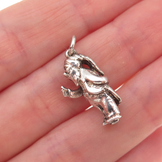 925 Sterling Silver Vintage Garden Gnome Oxidized 3D Charm Pendant