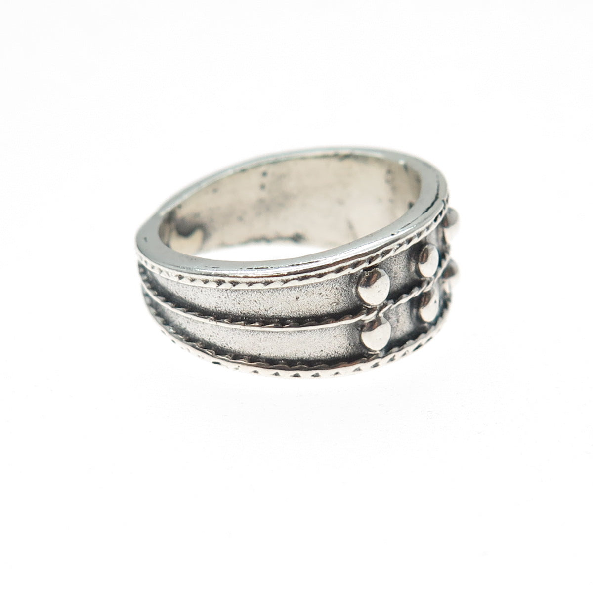 925 Sterling Silver Vintage Modernist Beaded Oxidized Ring Size 6.5